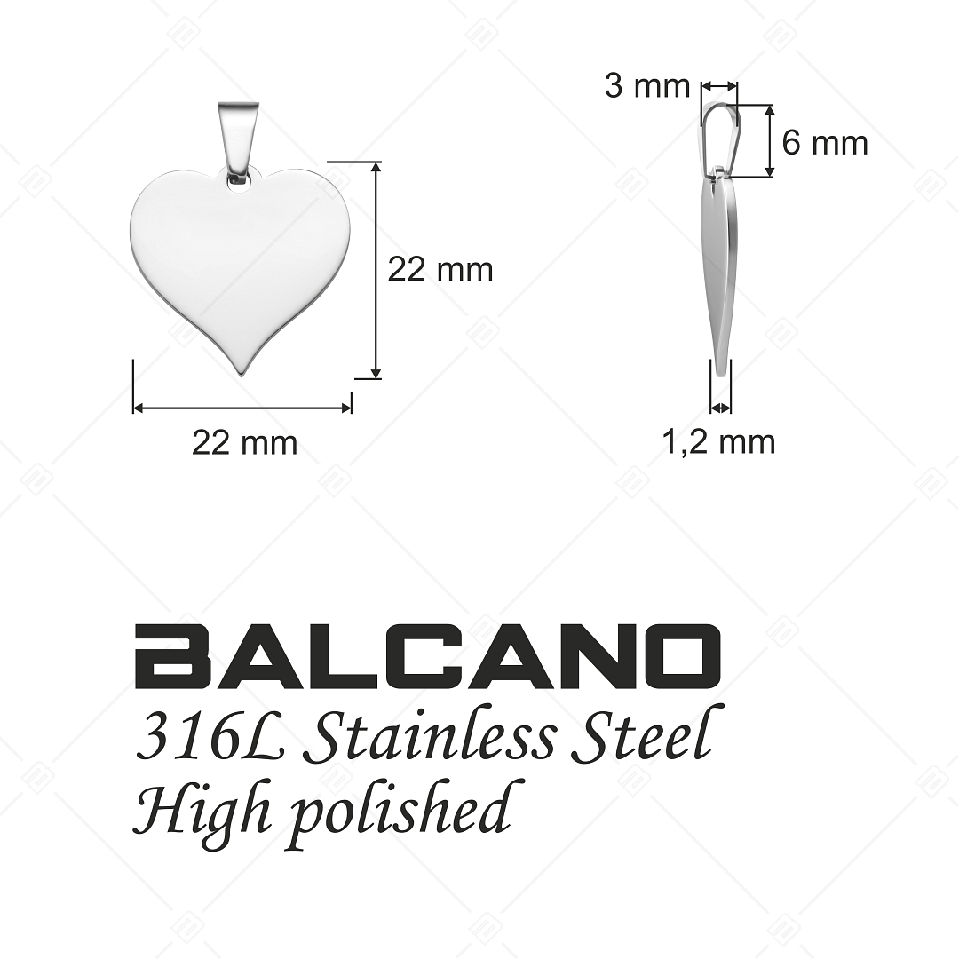 BALCANO - Heart / Pendentif en acier inoxydable en forme de cœur gravable avec hautement polie (242102EG97)