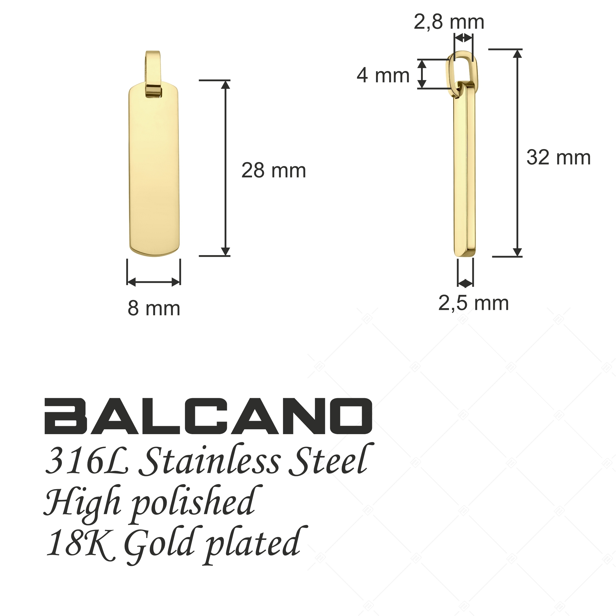 BALCANO - Steve / Pendentif gravable en acier précieux, plaqué or 18K (242105BC88)