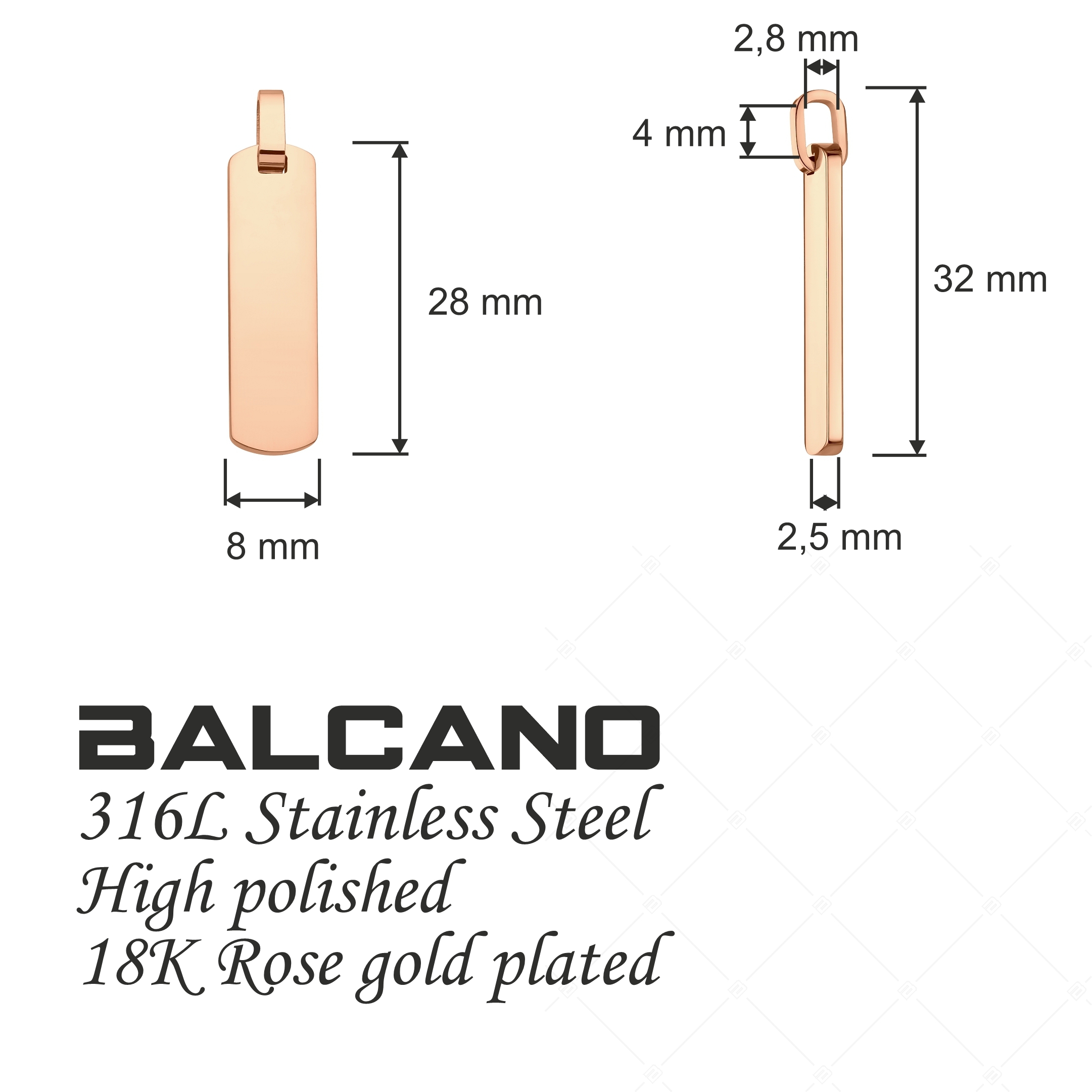BALCANO - Steve / Engravable Stainless Steel Pendant, 18K Rose Gold Plated (242105BC96)