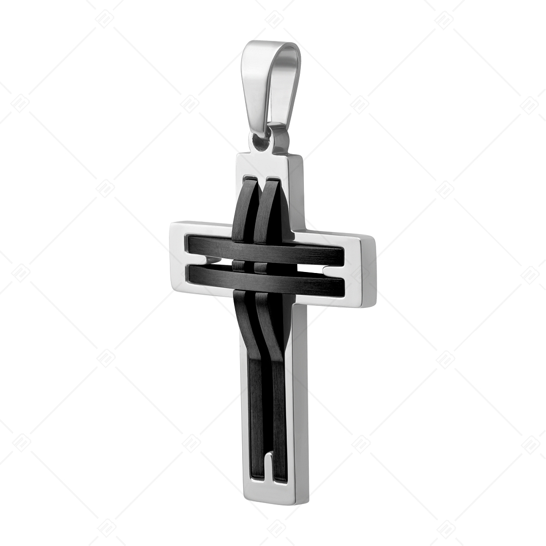 BALCANO - Sfonda / Pendentif croix en acier inoxydable avec motif ajouré, plaqué PVD noir (242200BL11)