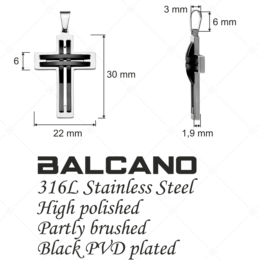 BALCANO - Sfonda / Edelstahl Kreuz Anhänger mit durchbrochenem Muster, schwarz PVD-beschichtet (242200BL11)