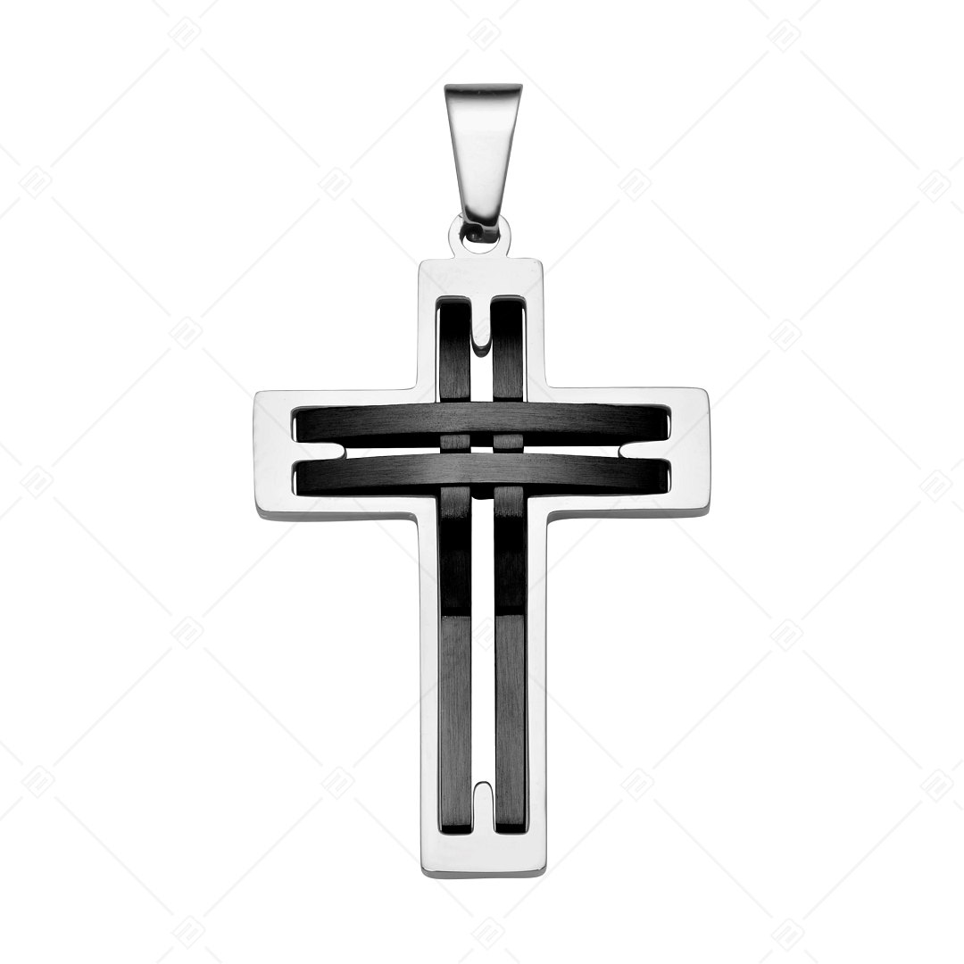 BALCANO - Sfonda / Pendentif croix en acier inoxydable avec motif ajouré, plaqué PVD noir (242200BL11)