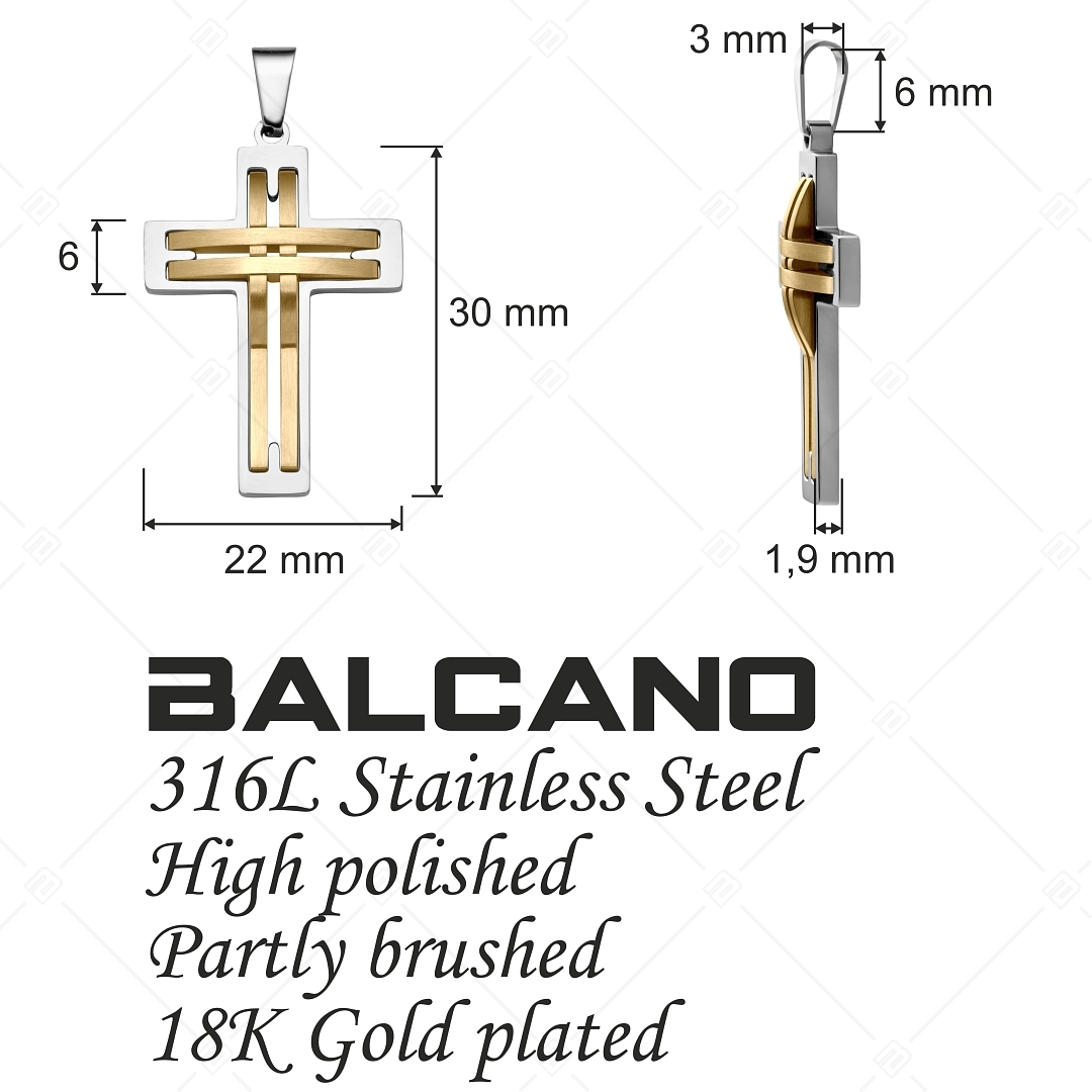 BALCANO - Sfonda / Edelstahl Kreuz Anhänger mit durchbrochenem Muster mit 18K Gold Beschichtung (242200BL88)