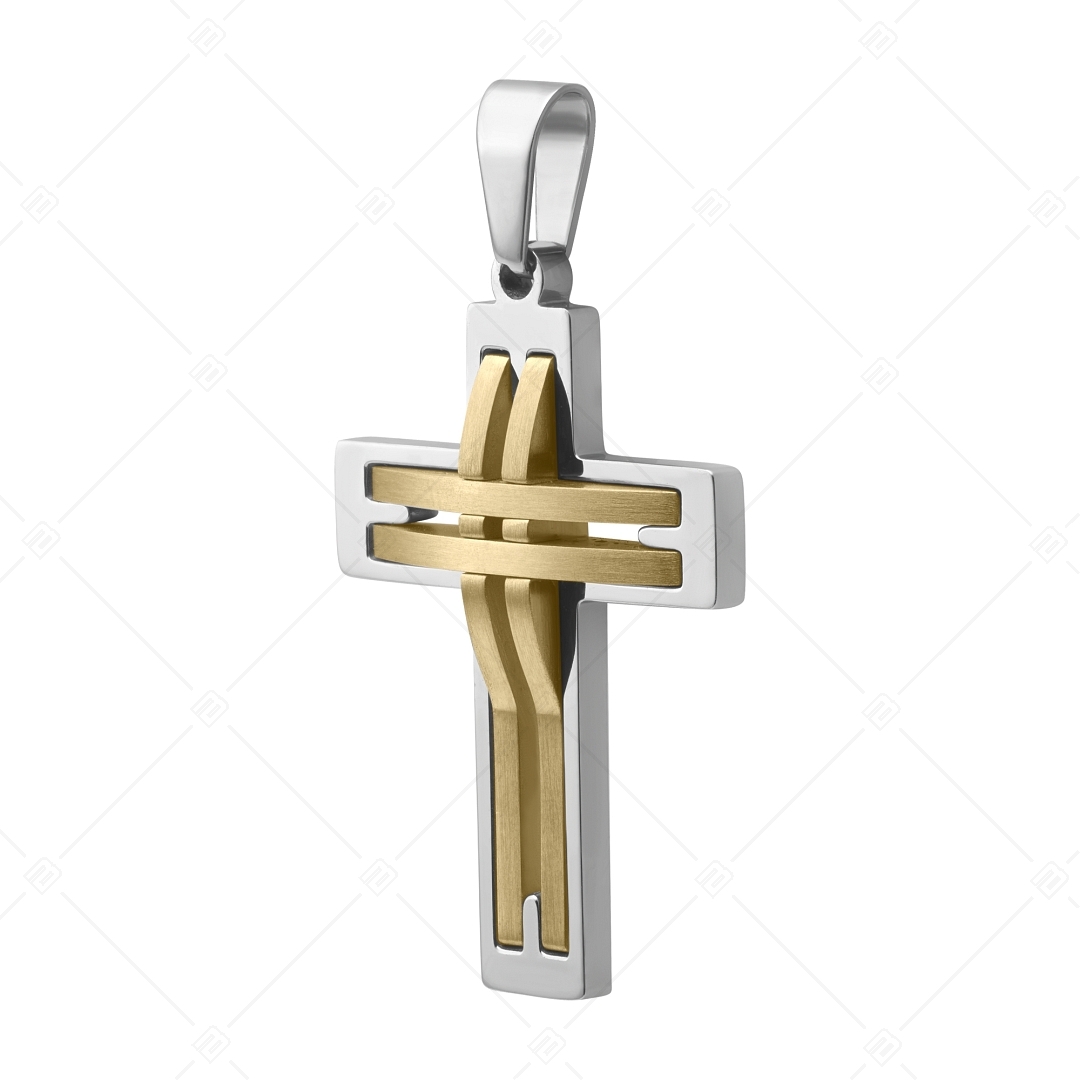 BALCANO - Sfonda / Pendentif croix en acier inoxydable avec motif ajouré, plaqué or 18K (242200BL88)
