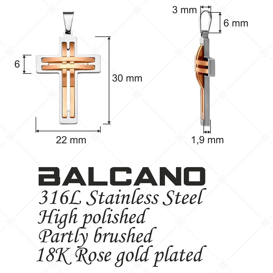 BALCANO - Sfonda / Stainless Steel Cross Pendant With An Openwork Design and, 18K Rose Gold Plated (242200BL96)
