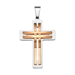 BALCANO - Sfonda / Pendentif croix en acier inoxydable avec motif ajouré, plaqué or rose 18K