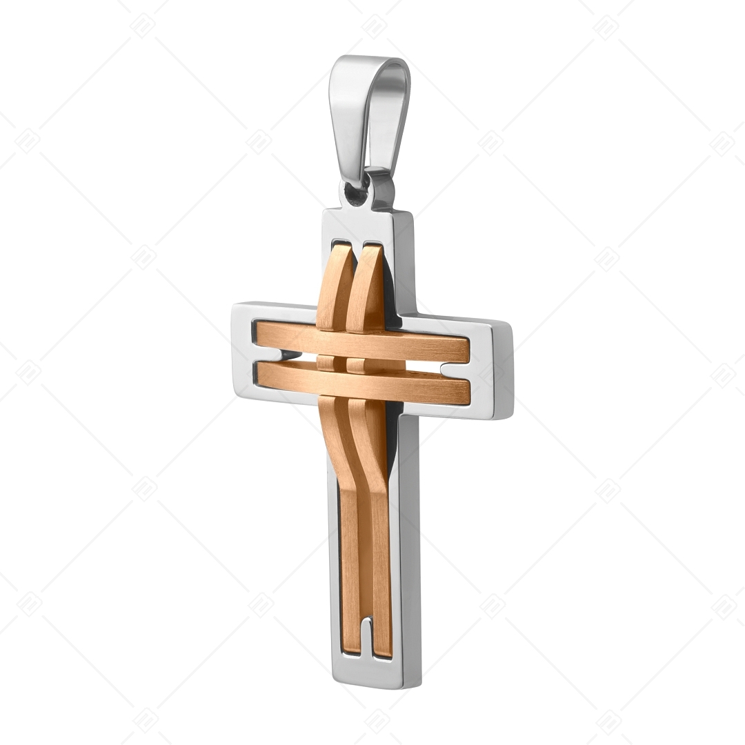 BALCANO - Sfonda / Pendentif croix en acier inoxydable avec motif ajouré, plaqué or rose 18K (242200BL96)