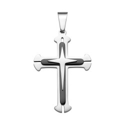 BALCANO - Baroque / Pendentif croix baroque en acier inoxydable, plaqué PVD noir