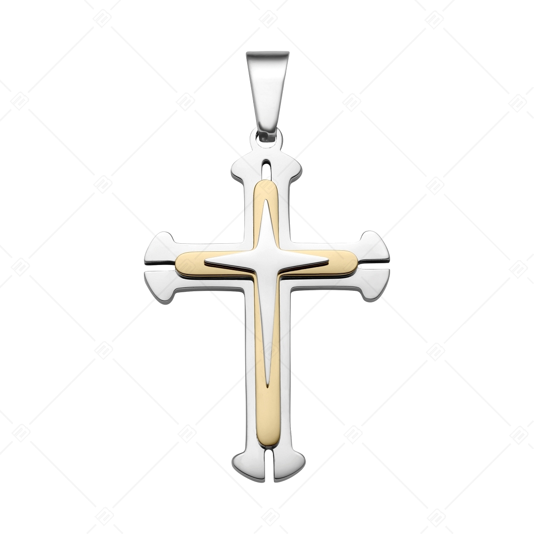 BALCANO - Baroque / Pendentif croix baroque en acier inoxydable, plaqué or 18K (242201BL88)