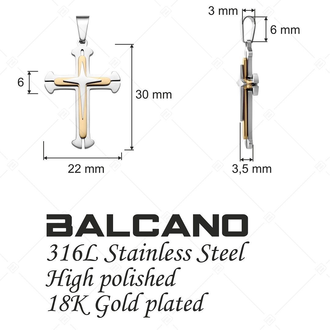 BALCANO - Baroque / Pendentif croix baroque en acier inoxydable, plaqué or 18K (242201BL88)