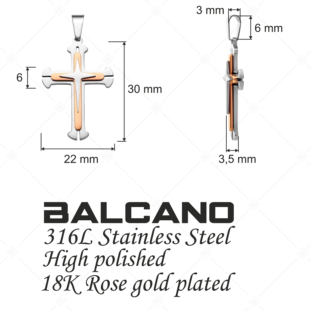 BALCANO - Baroque / Stainless Steel Baroque Cross Pendant, 18K Rose Gold Plated (242201BL96)