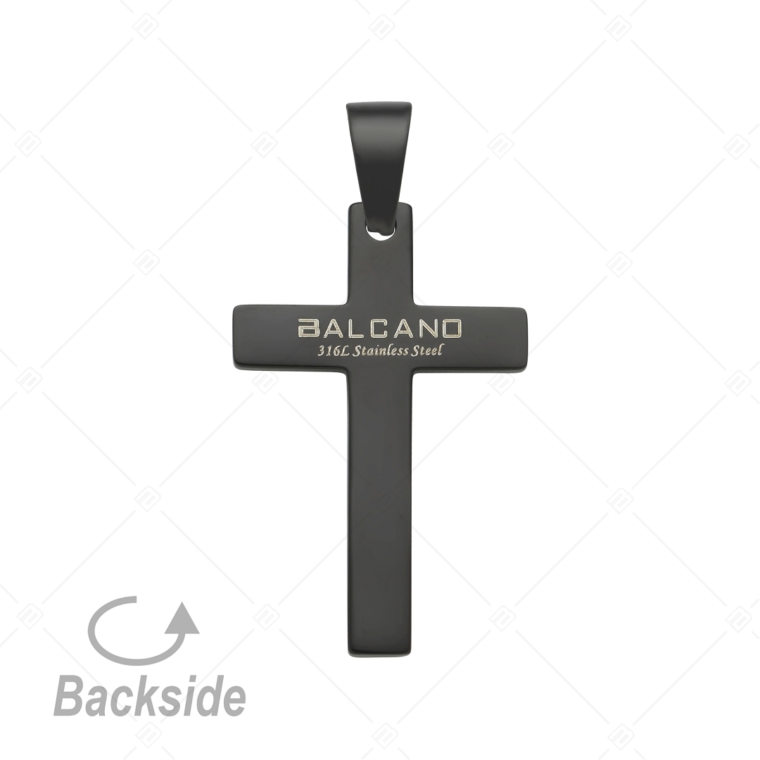 BALCANO - Cross / Pendentif croix lisse gravable, plaqué PVD noir (242202BL11)