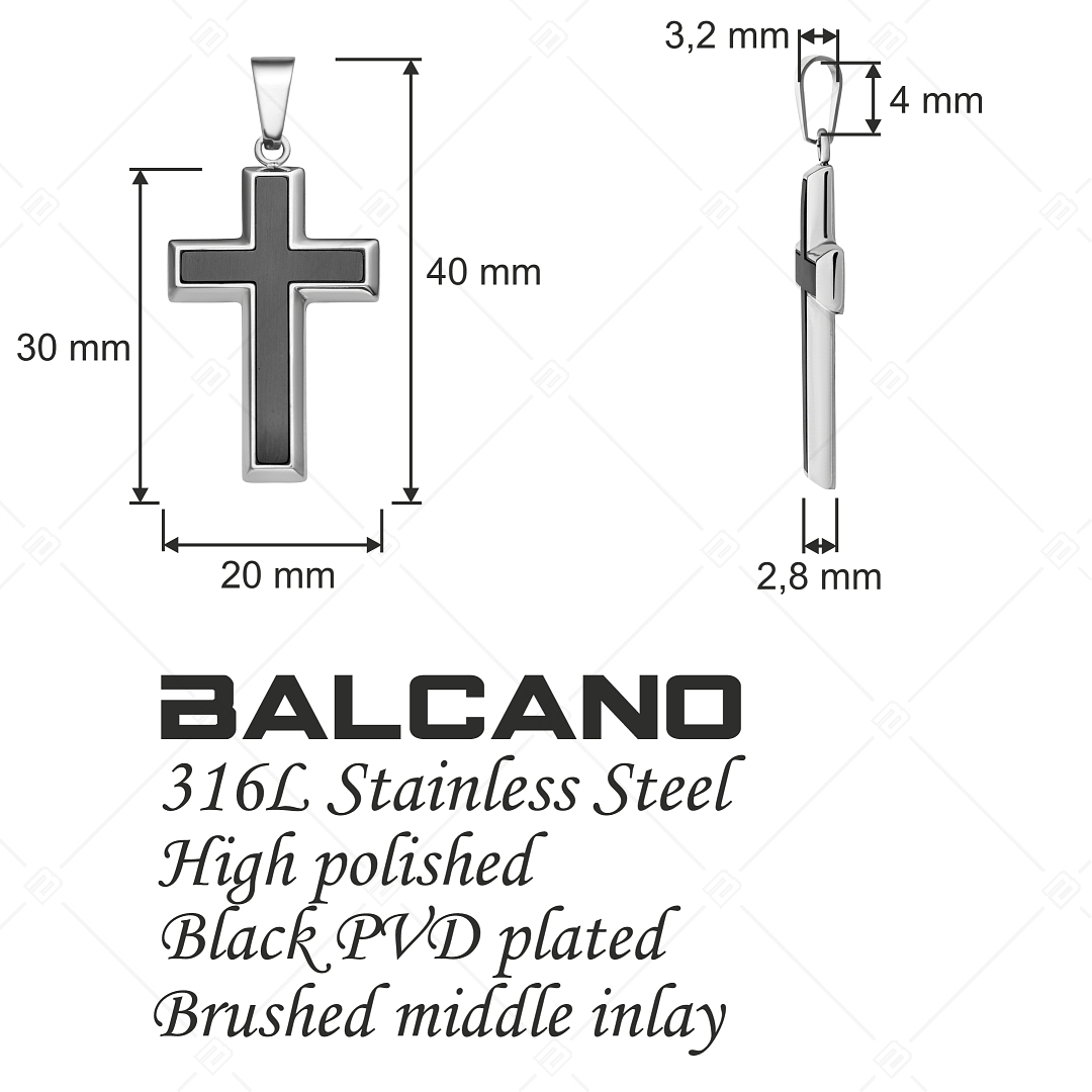 BALCANO - Latino / Pendentif croix latine en acier inoxydable, plaqué PVD noir (242203BL11)