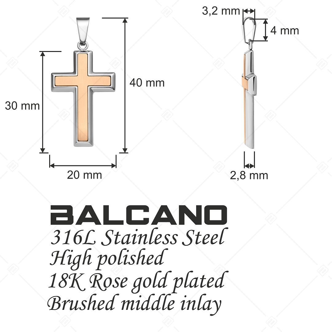 BALCANO - Latino / Pendentif croix latine en acier inoxydable, plaqué or rose 18K (242203BL96)