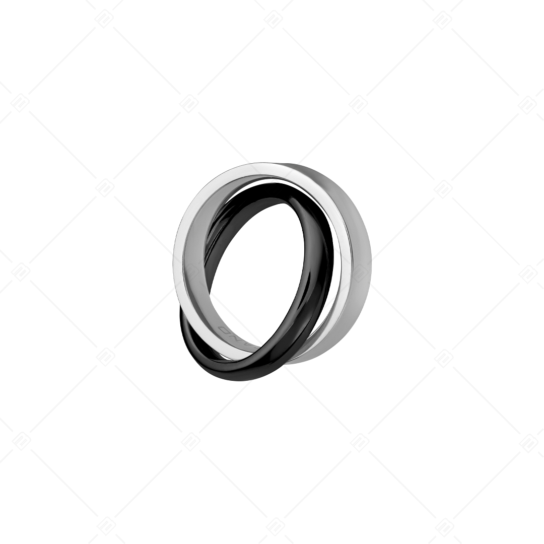 BALCANO - Legame / Ineinandergreifender Edelstahl Ring Anhänger, hochglanzpoliert und schwarz PVD-beschichtet (242204BL11)