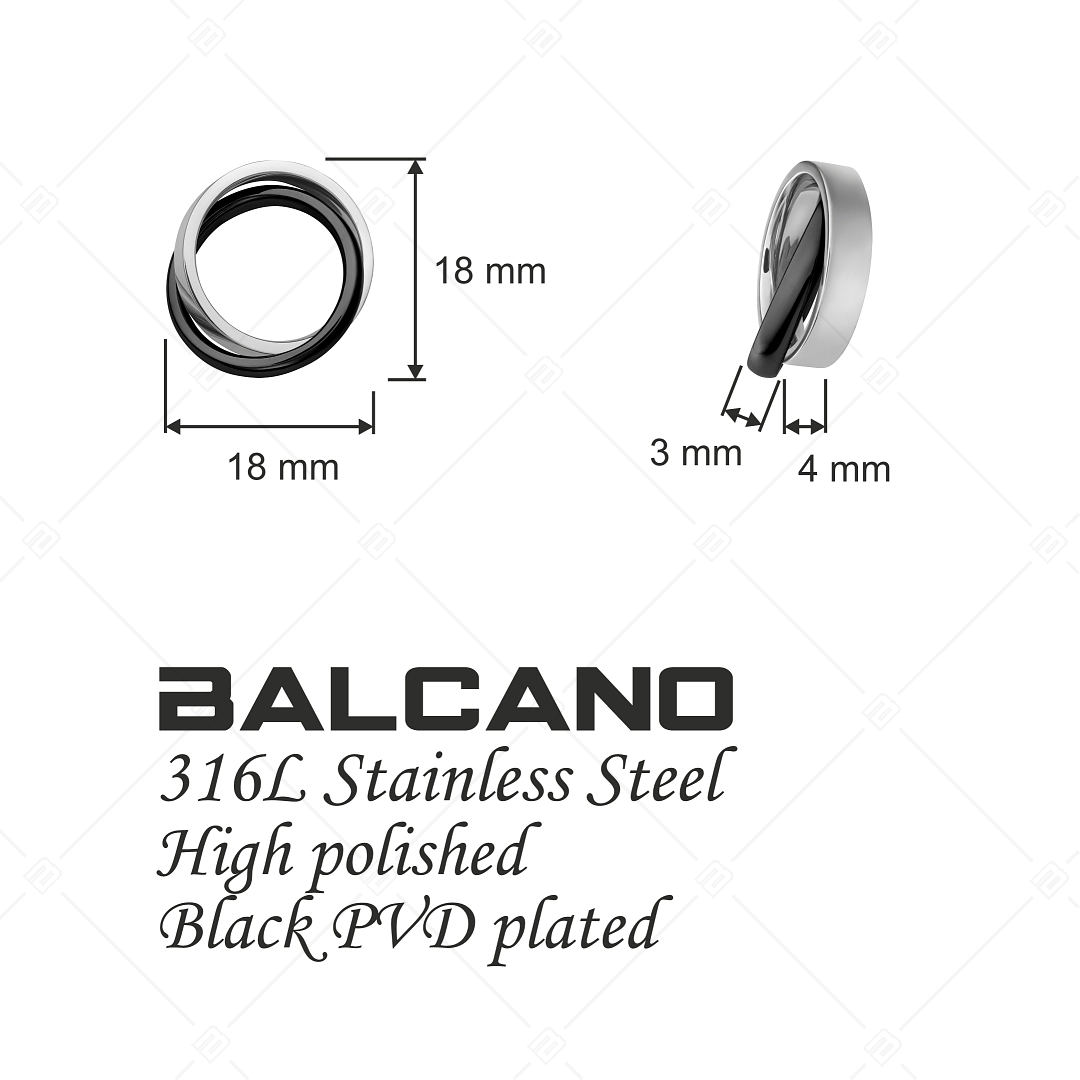 BALCANO - Legame / Pendentif en forme d'anneau imbriqué, acier inoxydable avec hautement polie, PVD noir (242204BL11)