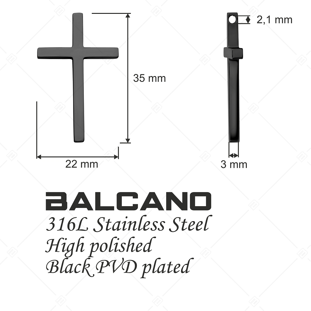 BALCANO - Tenuis / Klassischer Edelstahl Kreuz Anhänger, schwarz PVD-beschichtet (242205BL11)
