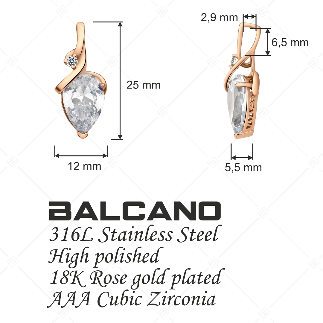 BALCANO - Pera / Stainless Steel Pendant With Zirconia Gemstones, 18K Rose Gold Plated (242206BC96)