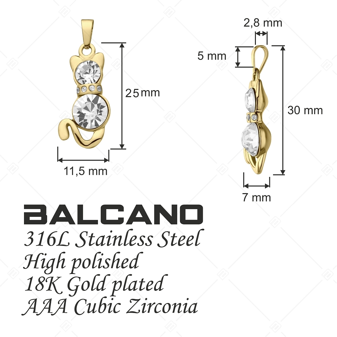 BALCANO - Kitten / Cat Shaped Pendant With Zirconia Gemstones, 18K Gold Plated (242208BC88)