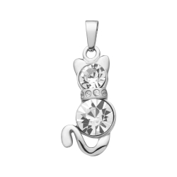 BALCANO - Kitten / Cat shaped pendant with zirconia gemstones, high polished