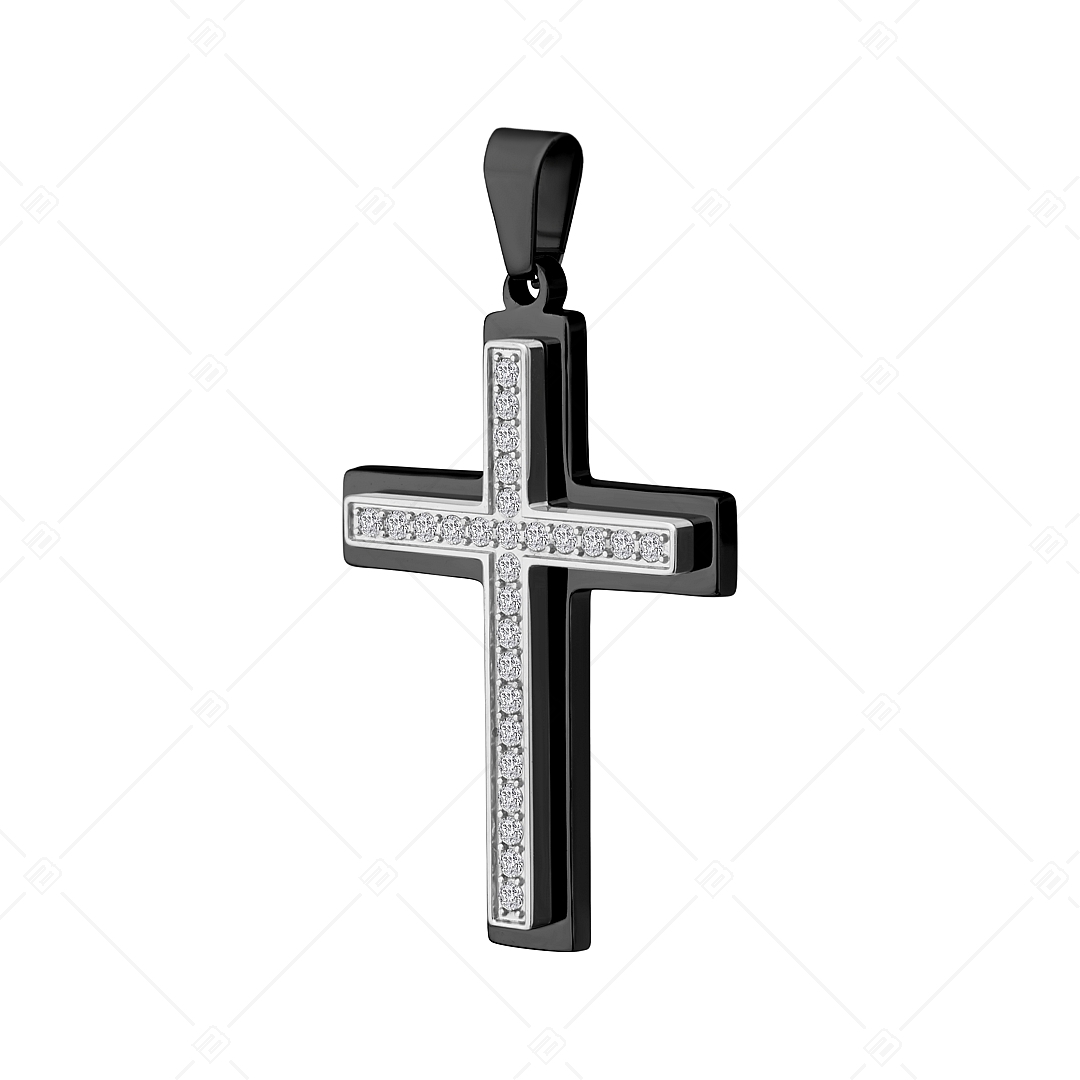 BALCANO - Crux / Pendentif en forme de croix avec pierres zirconium, plaqué PVD noir (242212BC11)
