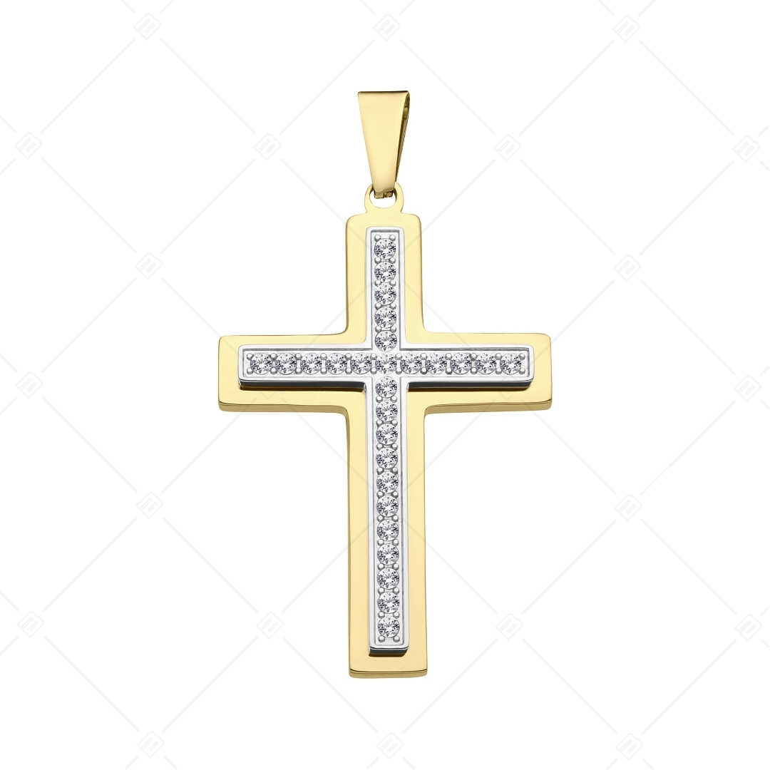 BALCANO - Crux / Cross shaped pendant with zirconia gemstones, 18K gold plated (242212BC88)
