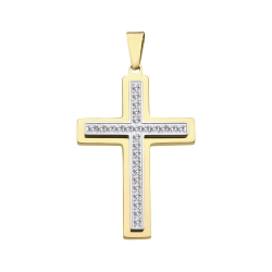 BALCANO - Crux / Cross Shaped Pendant With Zirconia Gemstones, 18K Gold Plated