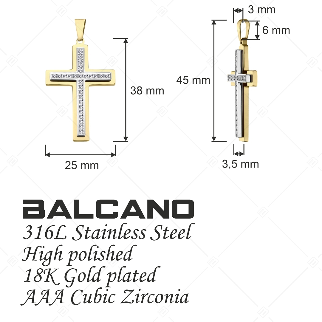 BALCANO - Crux / Cross shaped pendant with zirconia gemstones, 18K gold plated (242212BC88)