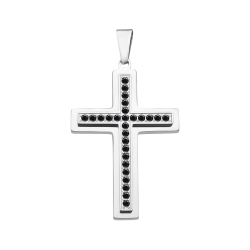 BALCANO - Crux / Cross Shaped Pendant With Black Zirconia Gemstones, High Polished