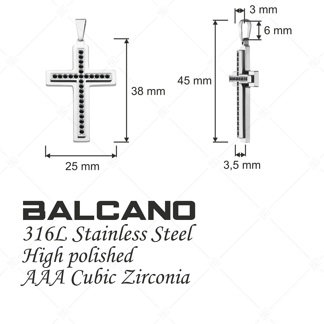 BALCANO - Crux / Pendentif croix avec pierres zirconium noir, avec hautement polie (242212BC99)