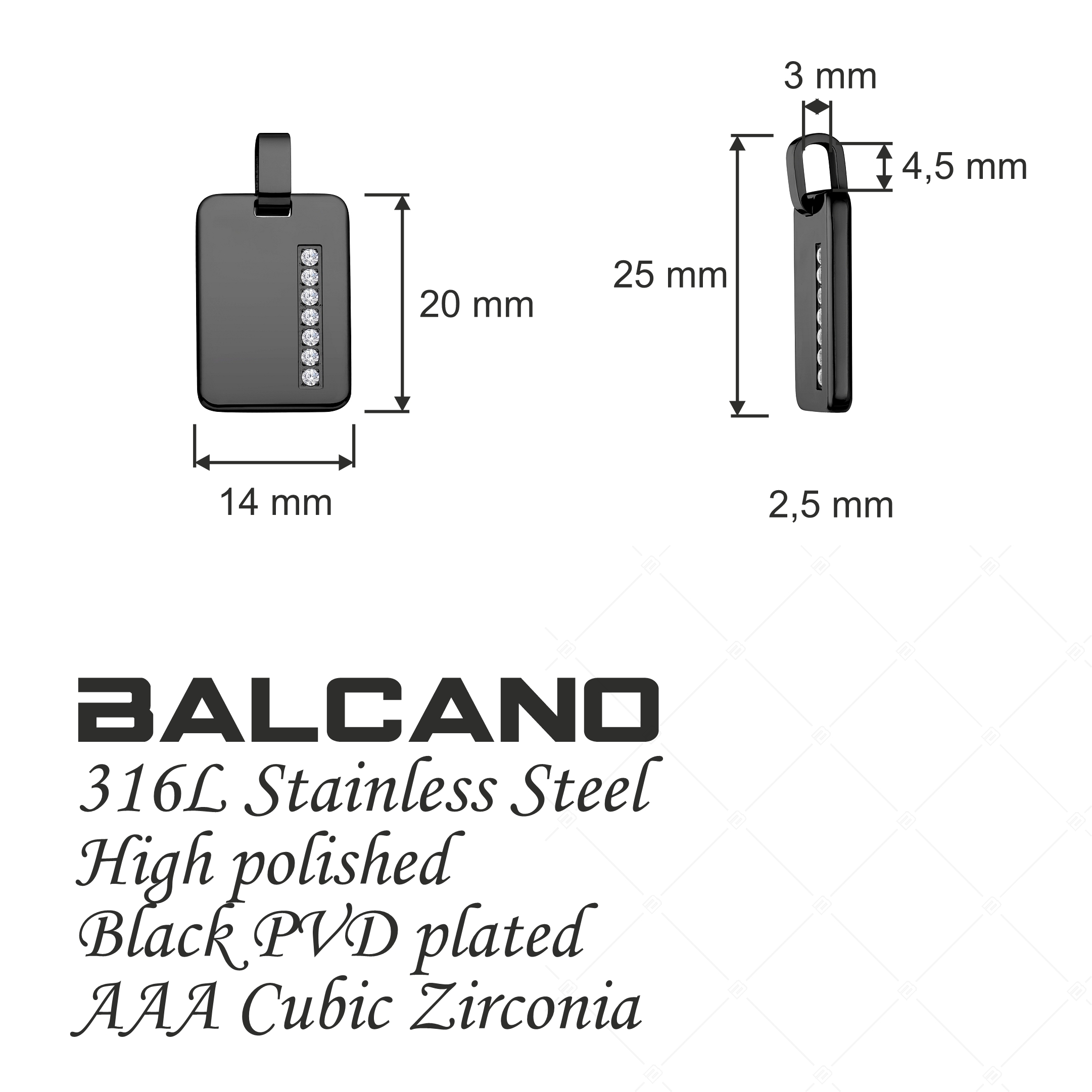 BALCANO - Brick / Pendentif rectangulaire avec pierres de zirconium, plaqué PVD noir (242213BC11)