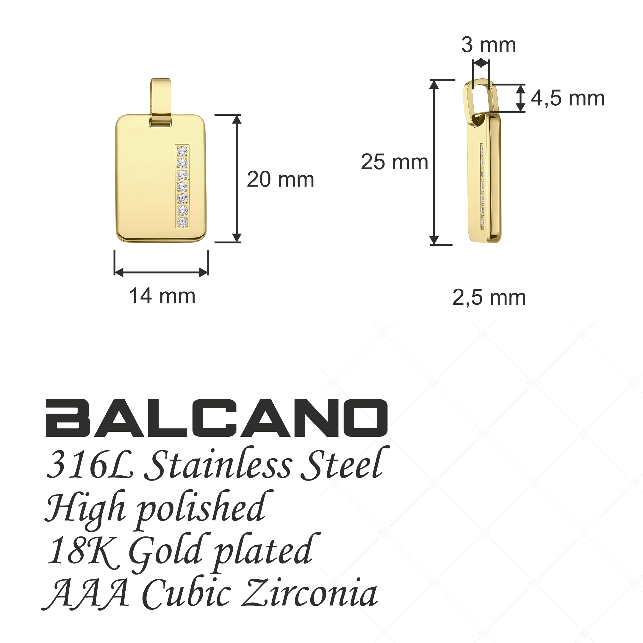 BALCANO - Brick / Rechteckiger Anhänger mit  Zirkonia Edelsteinen, 18K vergoldet (242213BC88)