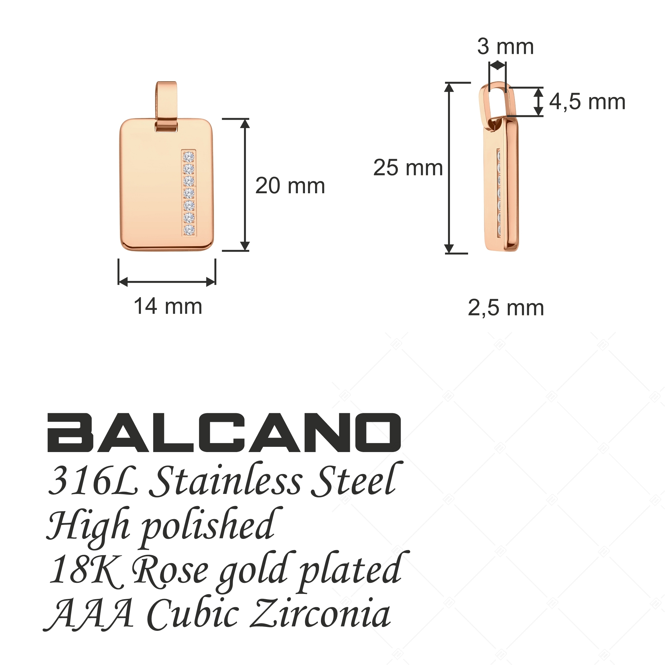 BALCANO - Brick / Rechteckiger Anhänger mit Zirkonia Edelsteinen, 18K rosévergoldet (242213BC96)