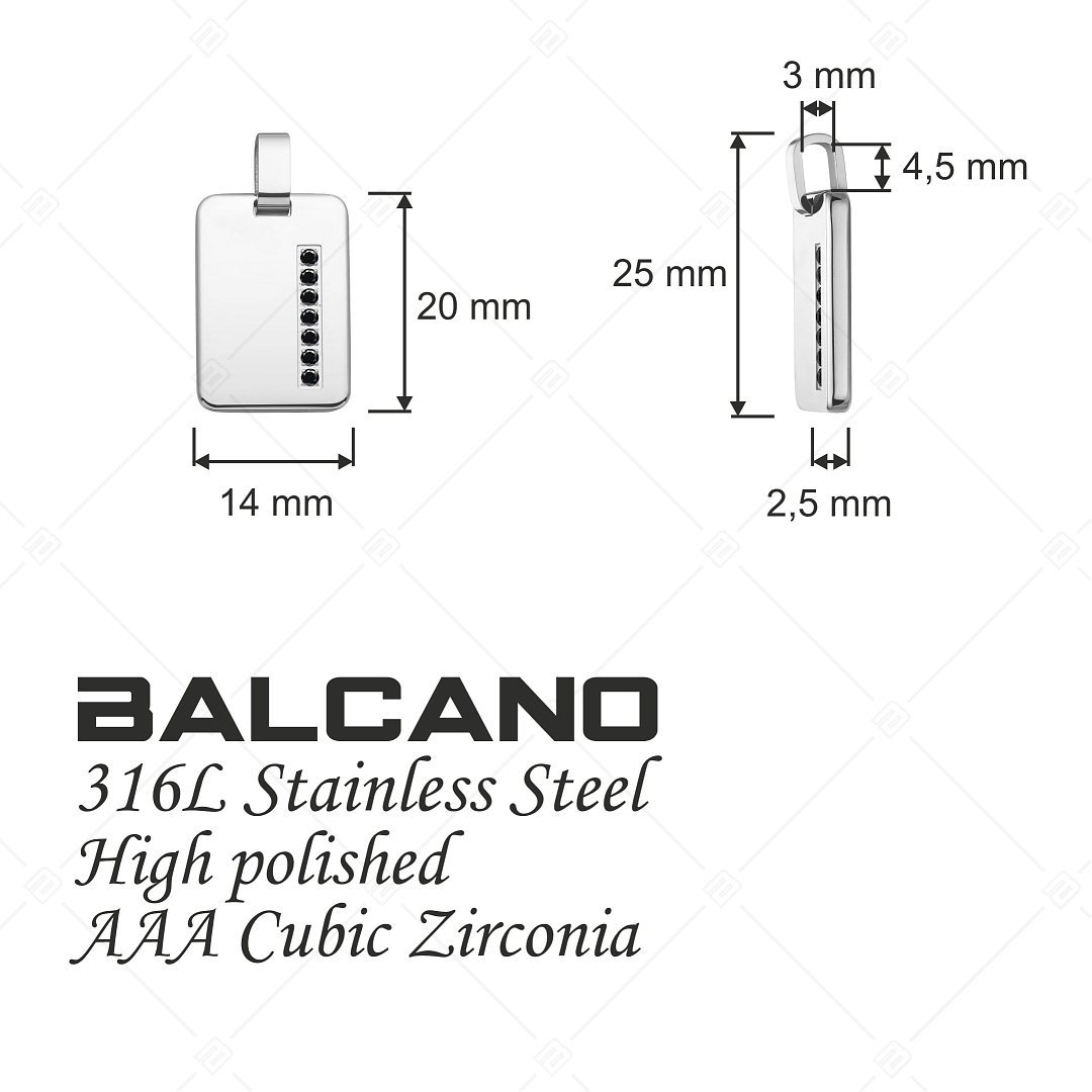 BALCANO - Brick / Pendant With Black Zirconia Gemstones, High Polished (242213BC99)