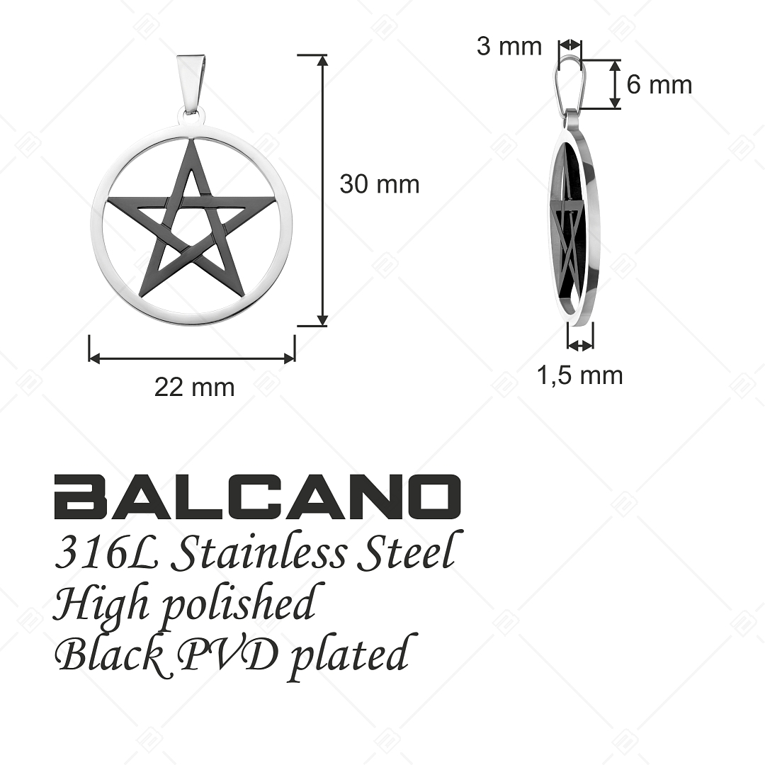 BALCANO - Pentagram / Pendentif étoile à cinq branches, plaqué PVD noir (242214BC11)