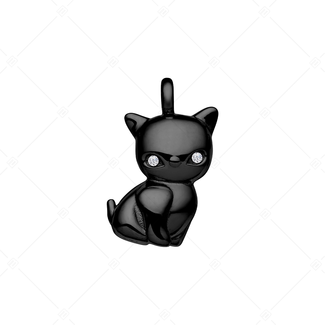 BALCANO - Kitty / Pendentif chaton en acier inoxydable avec zirconium et plaqué PVD noir (242215BC11)