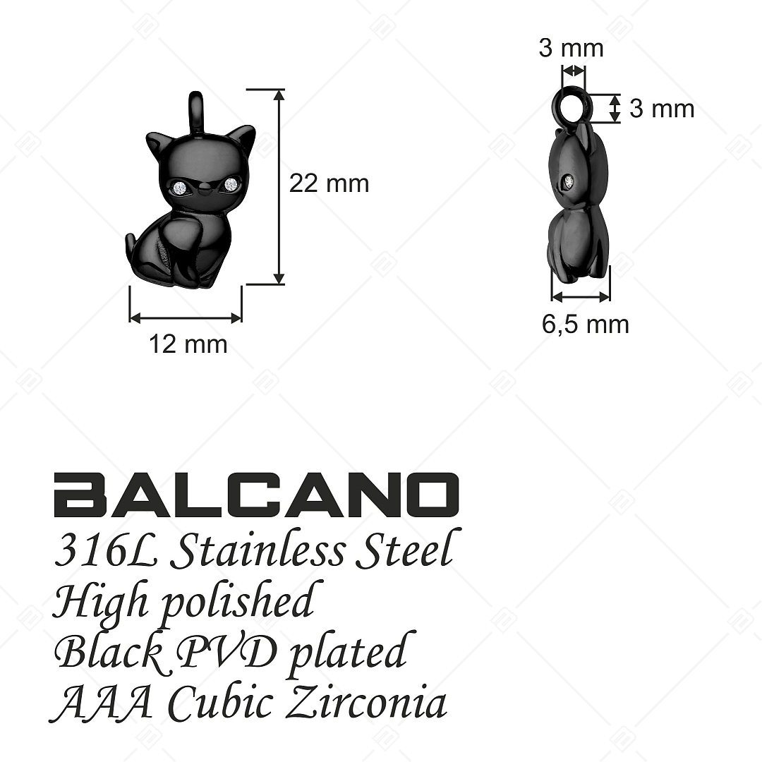 BALCANO - Kitty / Kätzchenförmigen Edelstahl Anhänger mit Zirkonia und schwarzer PVD-Beschichtung (242215BC11)