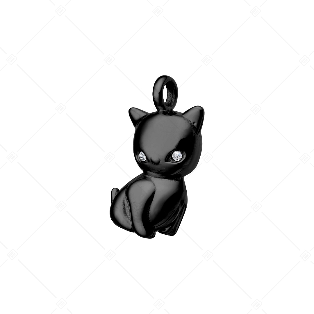 BALCANO - Kitty / Kitten Shaped Stainless Steel Pendant With Cubic Zirconia and Black PVD Plated (242215BC11)