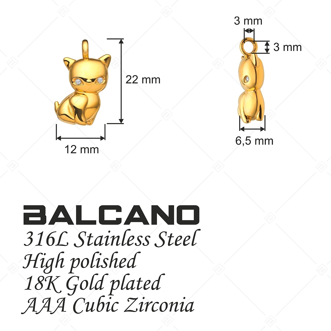 BALCANO - Kitty / Pendentif chaton en acier inoxydable avec zirconium plaqué or 18K (242215BC88)