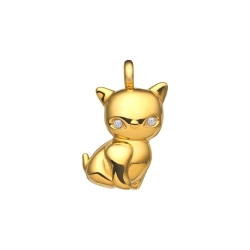BALCANO - Kitty / Kitten Shaped Stainless Steel Pendant With Cubic Zirconia, 18K Gold Plated
