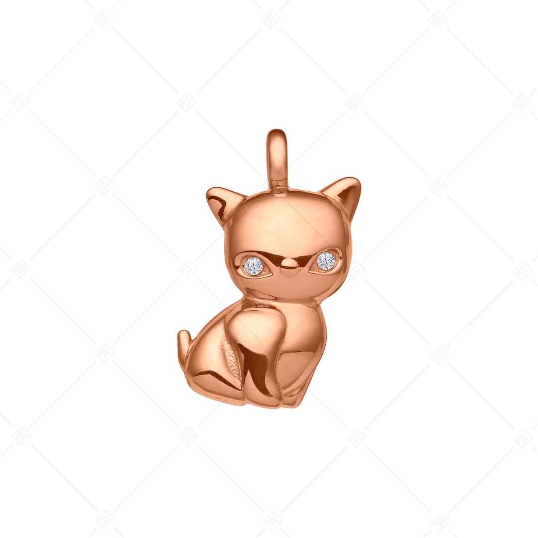 BALCANO - Kitty / Kitten shaped stainless steel pendant with cubic zirconia and 18K rose gold plated (242215BC96)