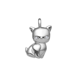 BALCANO - Kitty / Kitten Shaped Stainless Steel Pendant With Cubic Zirconia, High Polished