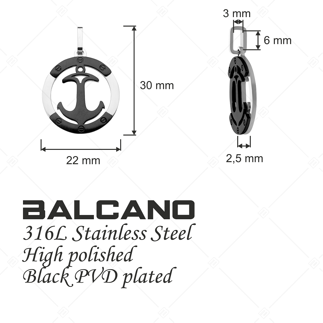 BALCANO - Anchor / Ankerförmigen Edelstahl Anhänger, schwarz PVD-beschichtet (242218BC11)