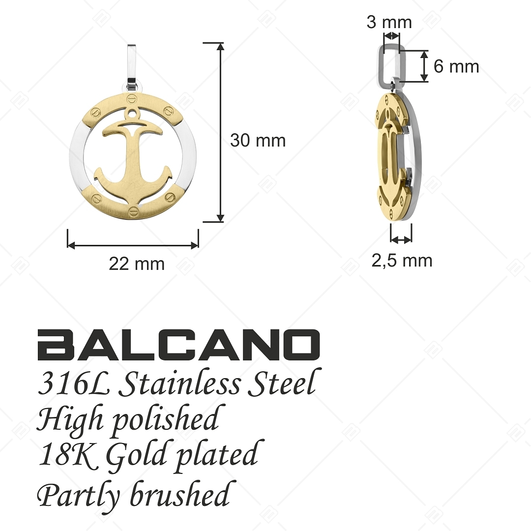 BALCANO - Anchor / Pendentif en acier inoxydable en forme d'ancre, plaqué or 18K (242218BC88)