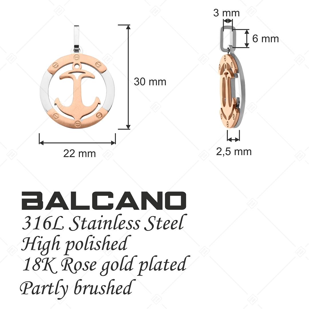 BALCANO - Anchor / Pendentif en acier inoxydable en forme d'ancre, plaqué or rose 18K (242218BC96)