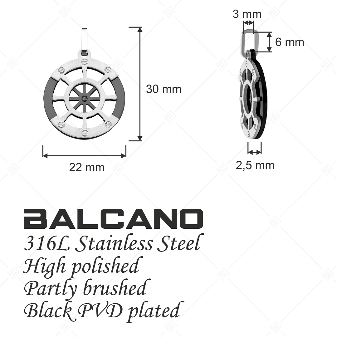 BALCANO - Sailor / Pendentif en acier inoxydable en forme de gouvernail de navire, plaqué PVD noir (242219BC11)