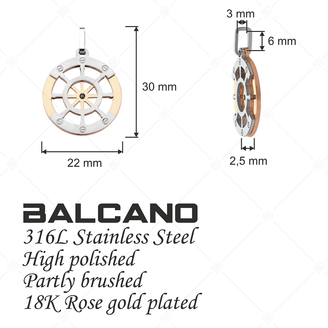 BALCANO - Sailor / Boat Steering Wheel Shaped Stainless Steel Pendant, 18K Rose Gold Plated (242219BC96)