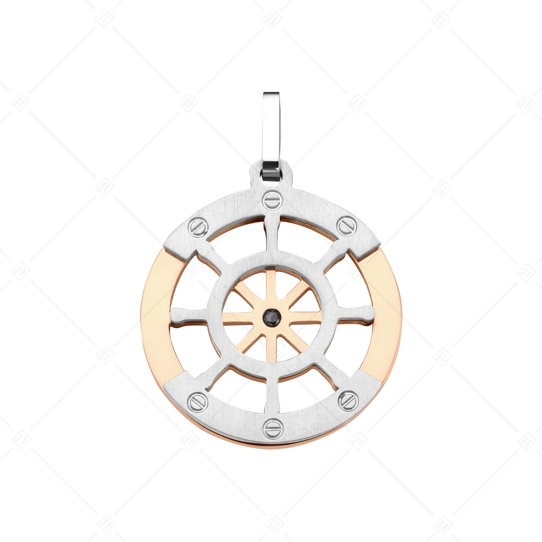 BALCANO - Sailor / Boat Steering Wheel Shaped Stainless Steel Pendant, 18K Rose Gold Plated (242219BC96)