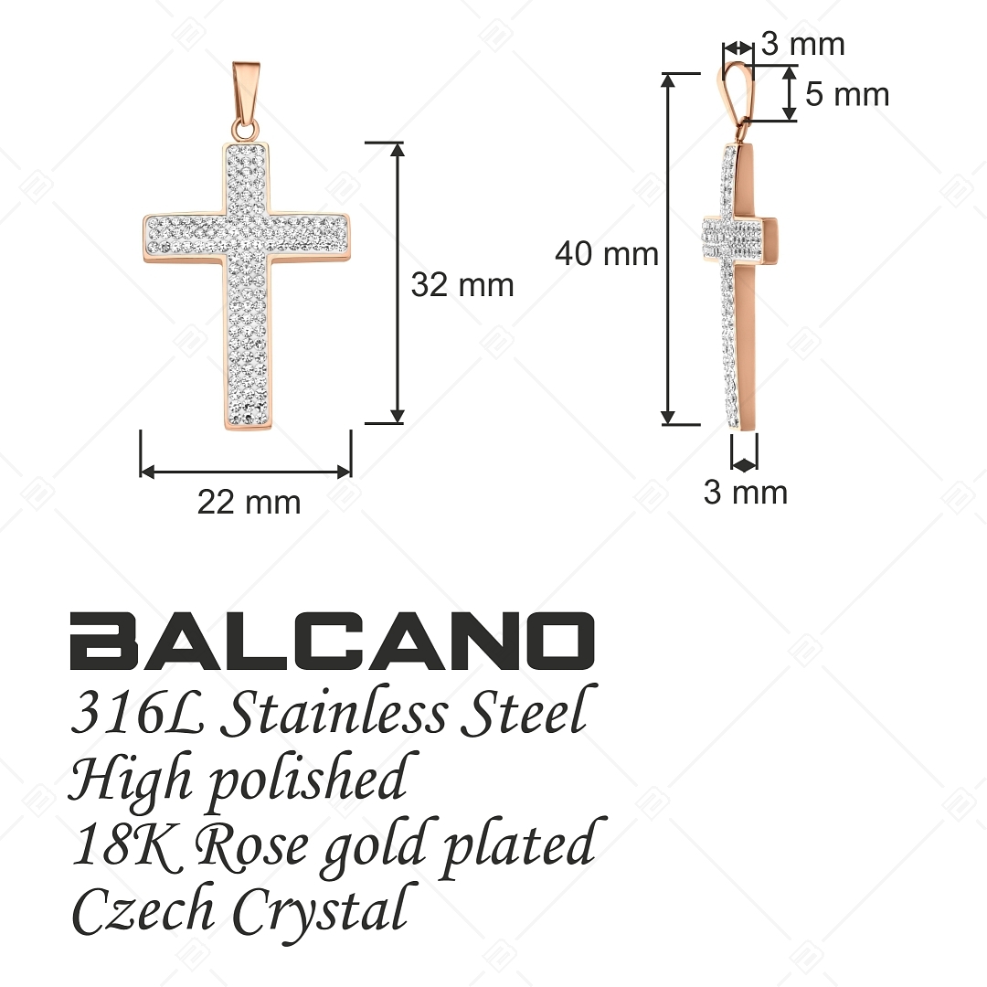 BALCANO - Asella / Cross Pendant With Crystals, 18K Rose Gold Plated (242220BC96)