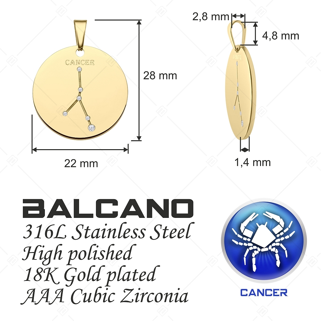 BALCANO - Zodiac / Constellation Pendant With Zirconia Gemstones, 18K Gold Plated - Cancer (242221BC88)
